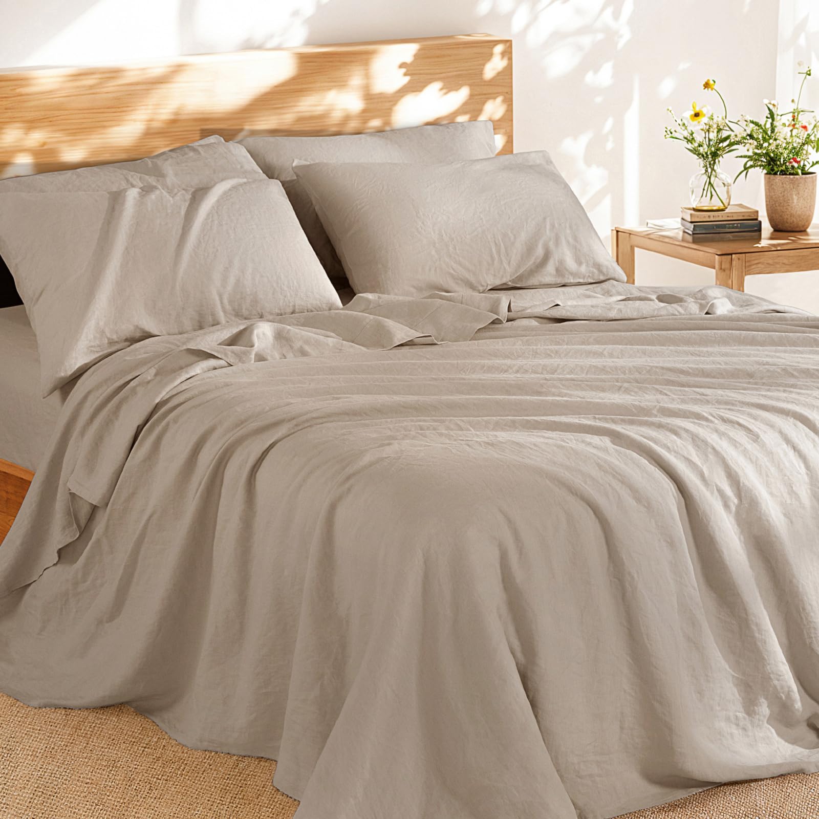 Shilucheng 100% French Linen Sheets - Queen Size Bed Sheets, Breathable & Cooling Pure Linen Sheets,Soft Durable And Tear Resist